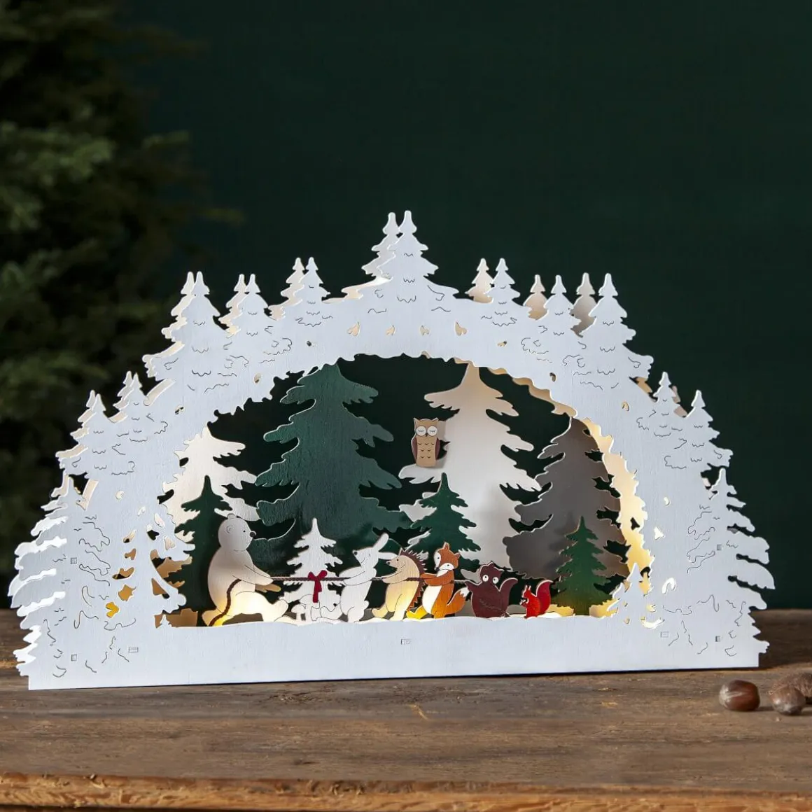 FOREST FRIENDS Ljusstake Dragkamp Batteri 45cm Flerfärgad