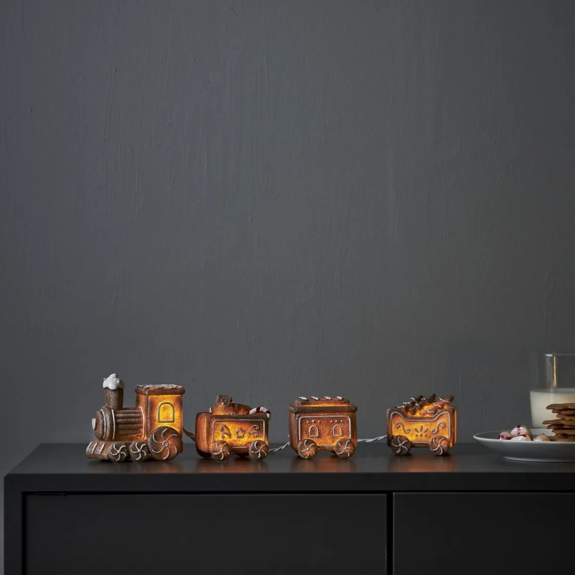 GINGERVILLE Dekorationset Tåg Batteri 30cm Brun