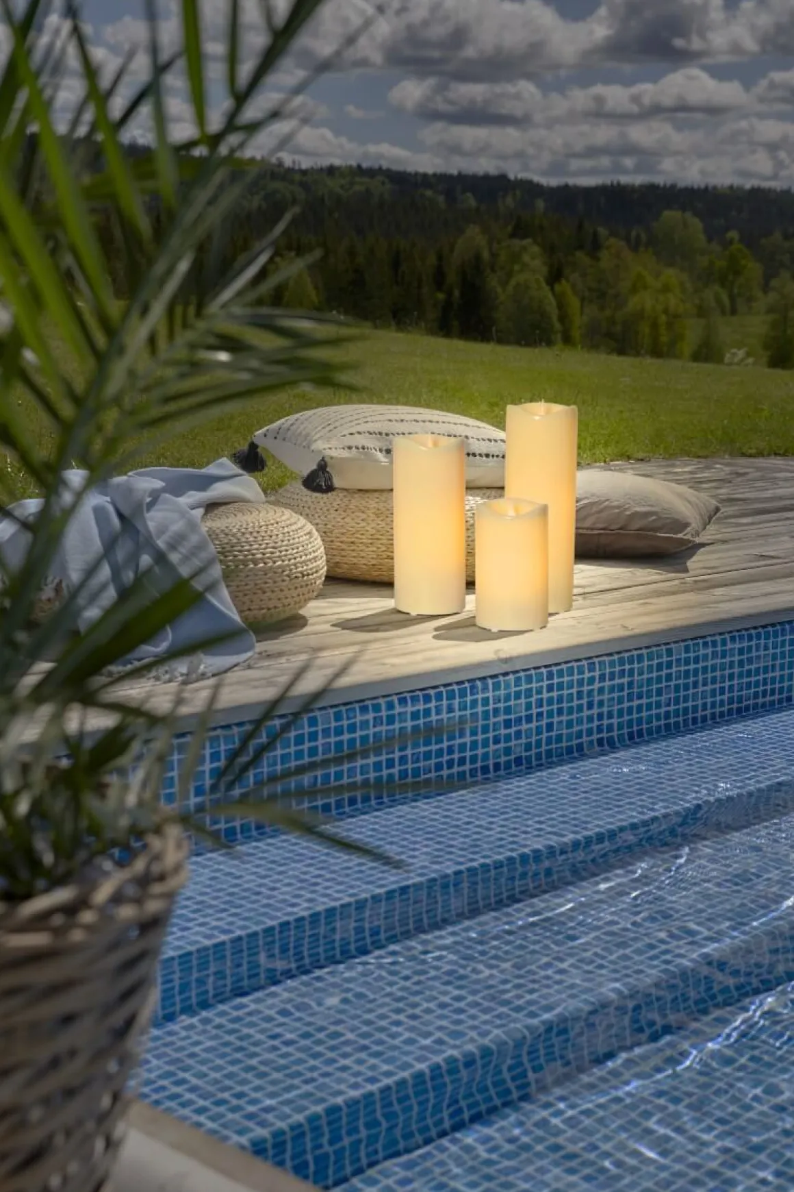 GRANDE LED-Blockljus 38cm Beige