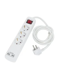 GRENUTTAG 3 Uttag + USB 31cm Vit
