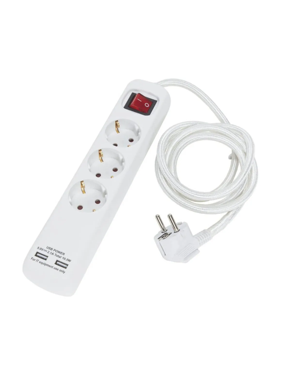 GRENUTTAG 3 Uttag + USB 31cm Vit