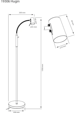 HUGIN Golvlampa 135cm Borstad Stål