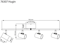 HUGIN Takspot Rak 4a Borstad Stål 75cm