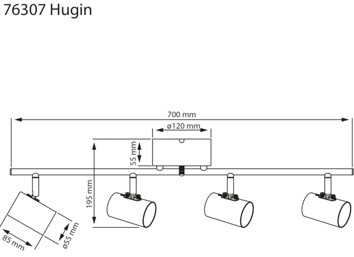 HUGIN Takspot Rak 4a Borstad Stål 75cm