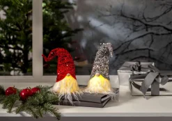 JOYLIGHT Batterifigur Dekorationstomte 32cm Silver