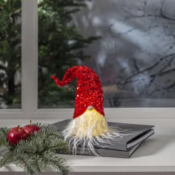 JOYLIGHT Batterifigur Dekorationstomte 32cm Röd