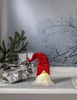 JOYLIGHT Batterifigur Dekorationstomte 32cm Röd