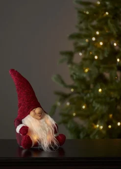 JOYLIGHT Batterifigur Dekorationstomte 34cm Röd