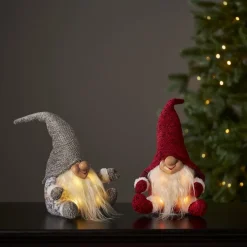 JOYLIGHT Batterifigur Dekorationstomte 34cm Röd