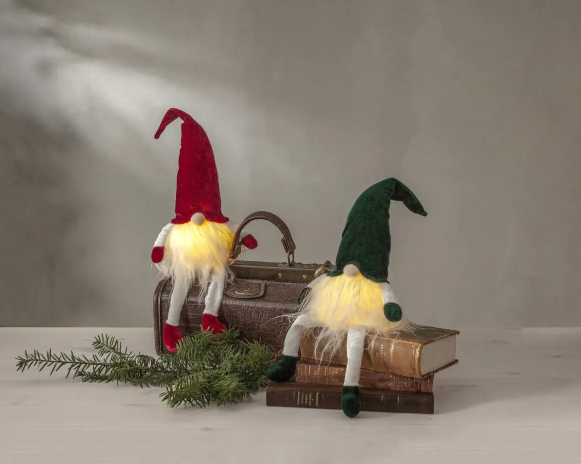 JOYLIGHT Dekorationsfigur Tomte Batteri 44cm Grön