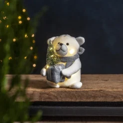 JOYLIGHT Dekorationsfigur Isbjörn Batteri 20cm Vit