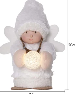 JOYLIGHT Dekorationsfigur Ängel Batteri 20cm Vit