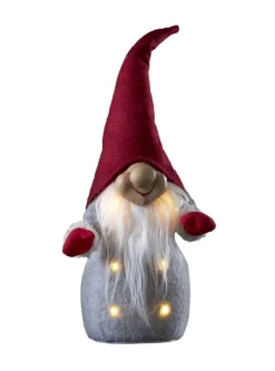 JOYLIGHT Dekorationstomte Batteri 40cm Grå/Röd