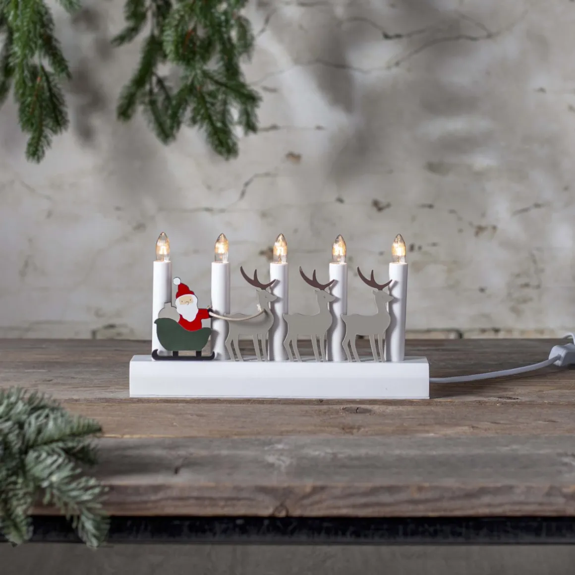 JULIA Släde Träljusstake 28cm Vit