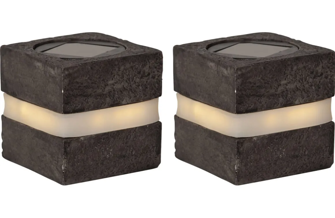 STONECUBE Solcellsdekoration 2-pack 8,5cm Grå