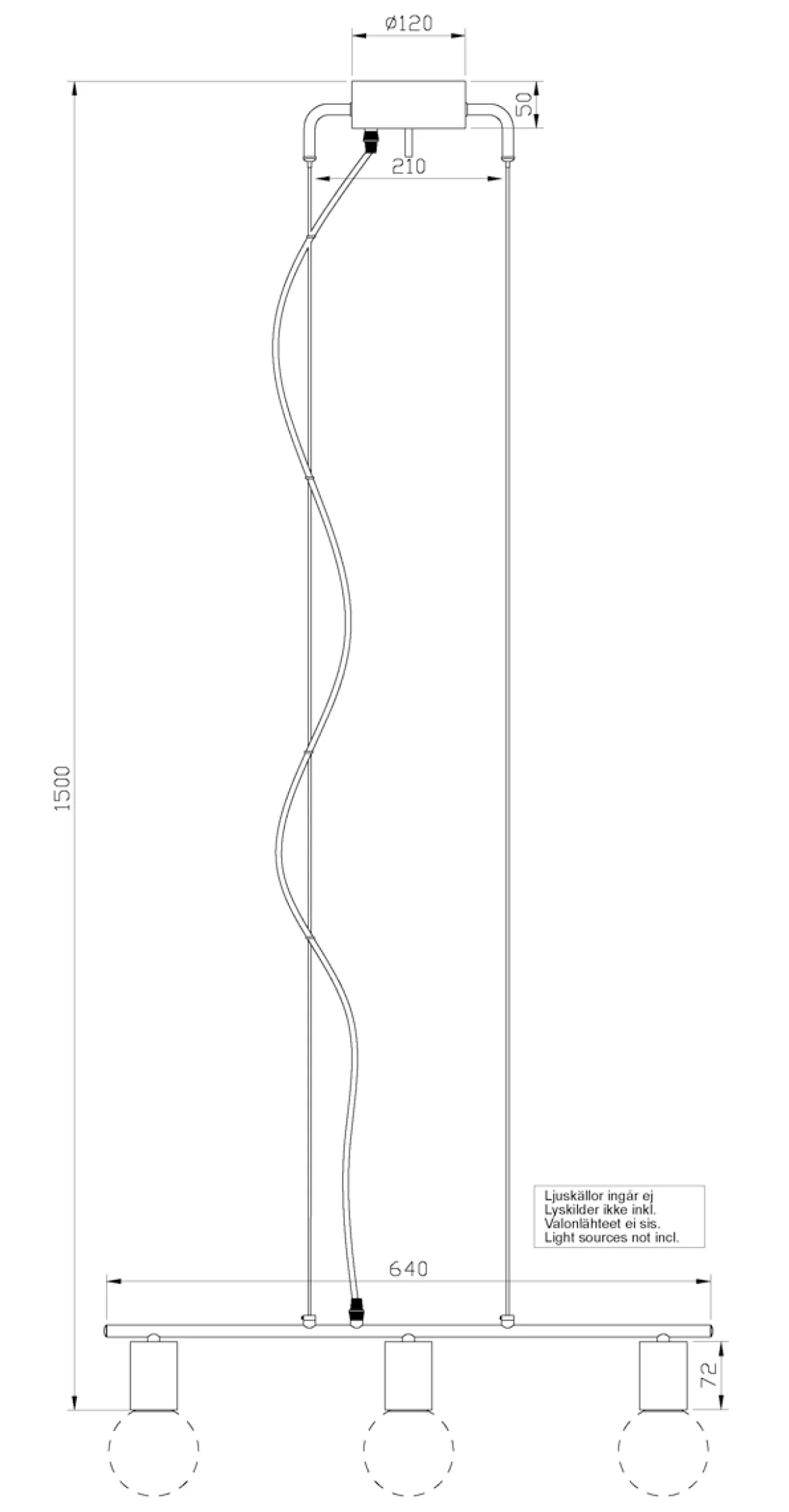 STRICT Taklampa Rak 64cm Svart