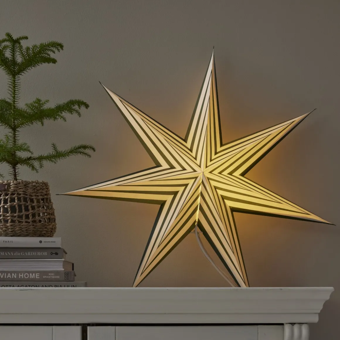 STRIPE Pappersstjärna 60cm Grön/Vit