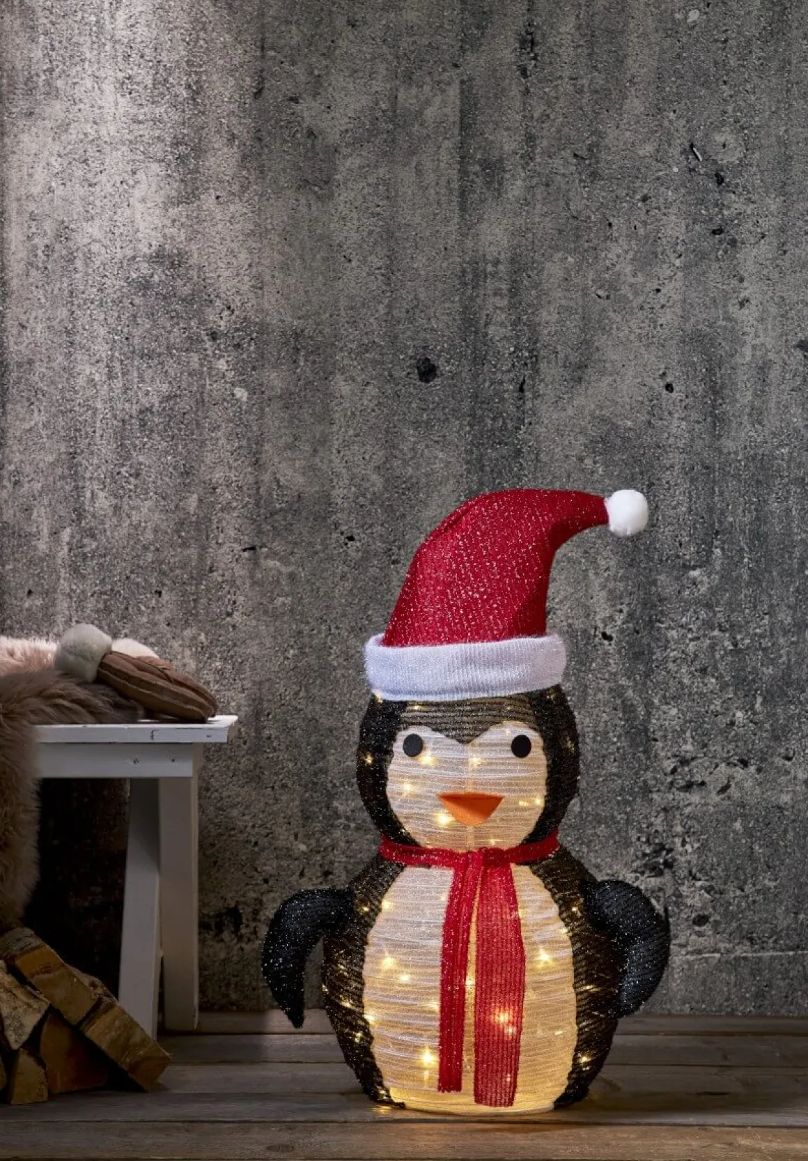 TECIDY Utomhusdekoration Pingvin Batteri 70cm Vit/Svart