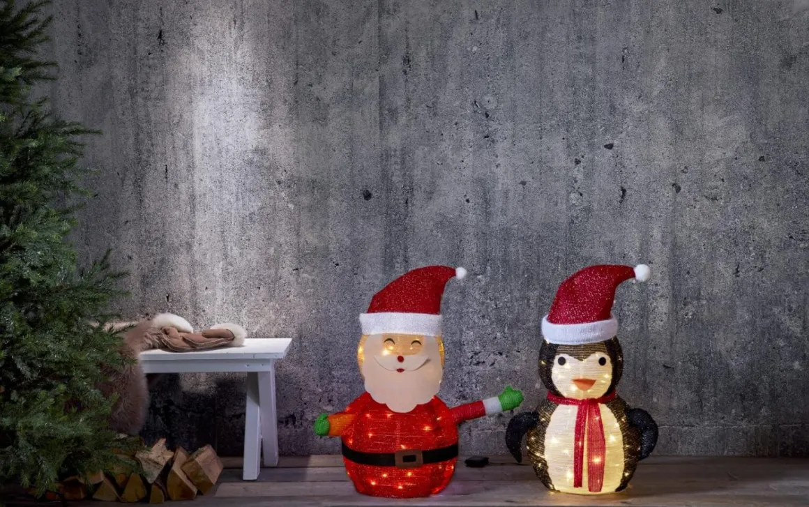 TECIDY Utomhusdekoration Pingvin Batteri 70cm Vit/Svart