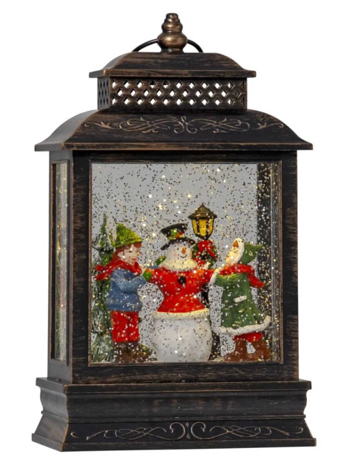 VINTER Lykta med Barn & Snögubbe 27cm Brons