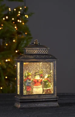 VINTER Lykta med Barn & Snögubbe 27cm Brons