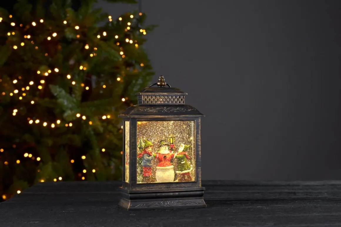 VINTER Lykta med Barn & Snögubbe 27cm Brons