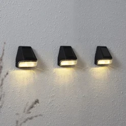 WALLY MINI 3-Pack Solcells-vägglykta 7,5cm Svart Varmvit IP44